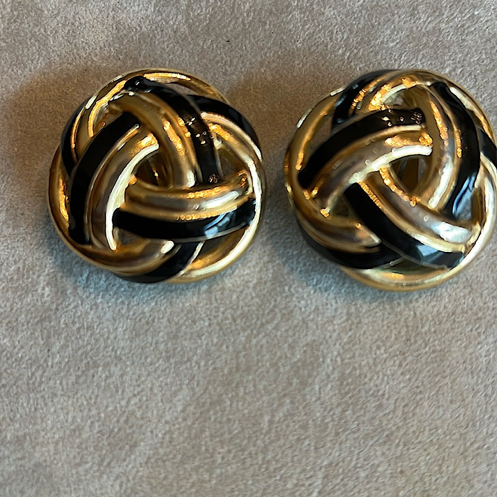 AuthenticHandmade&Signed CINER of NewyorkClipEarrings.ContemporaryBlack/Goldtone